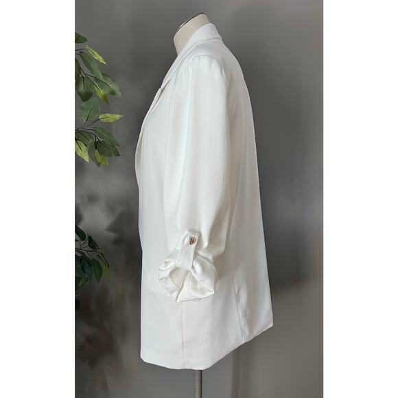 T Tahari White Coastal Open Roll Up Sleeve Blazer Size Large - Picture 4 of 9